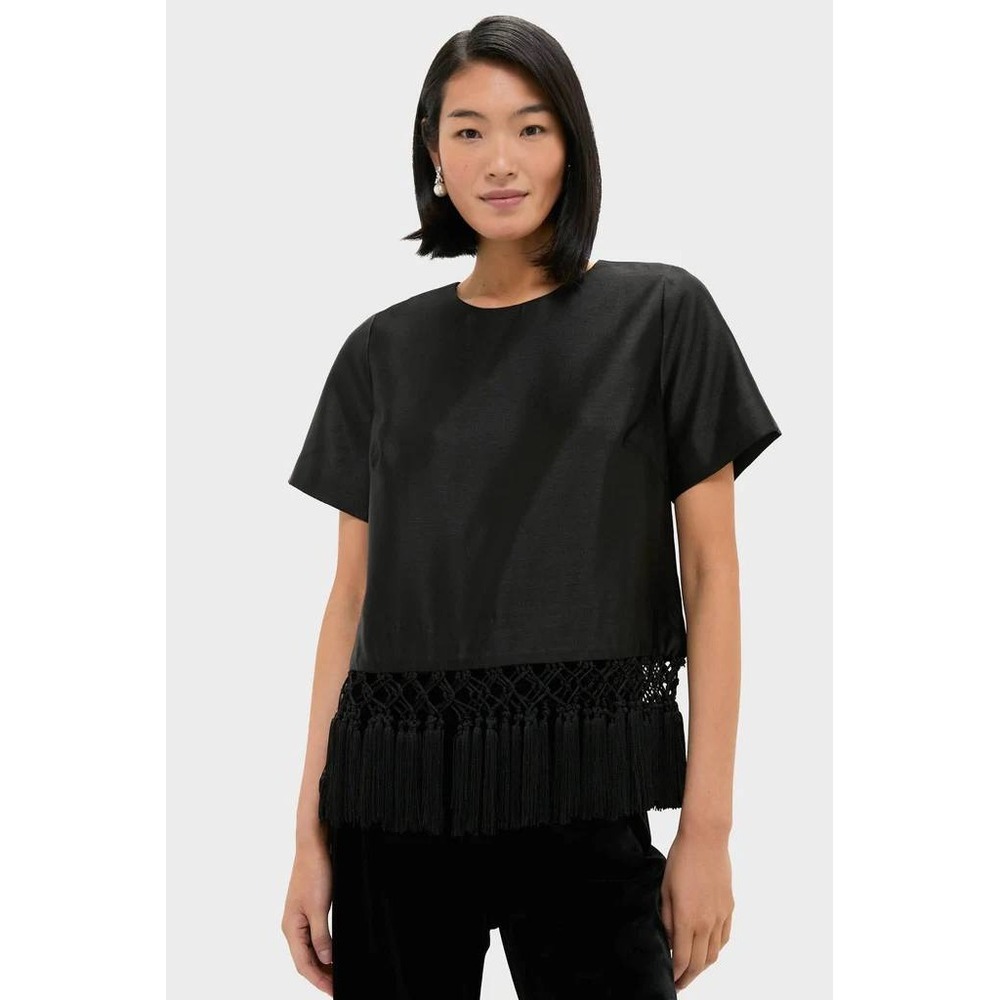 Tuckernuck Black Dupioni Chadwick Tassel Top Large New With Tags